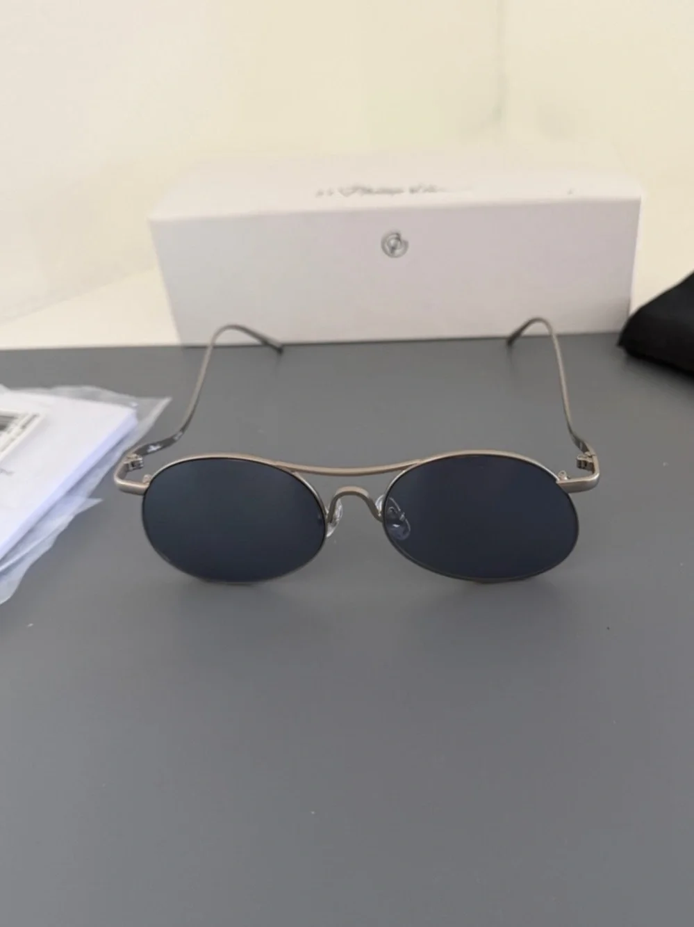 3.1 Phillip Lim x Linda Farrow PL177 Titanium White Gold Aviator Sunglasses Set
